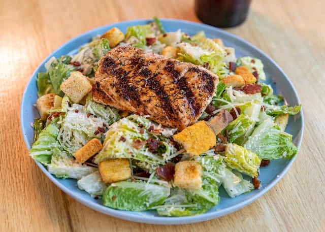 Blackened Salmon Caesar Salad.